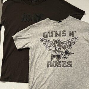 AC/DC Guns N Roses T-Shirts Cotton Gray Mens Medium (2 Shirts)‎ Classic Rock
